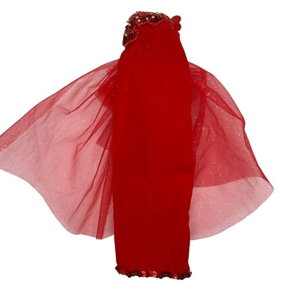 VTG Barbie Red Formal Dress Maxi Long Sequins Sleeveless Tulle Elegant Clothing